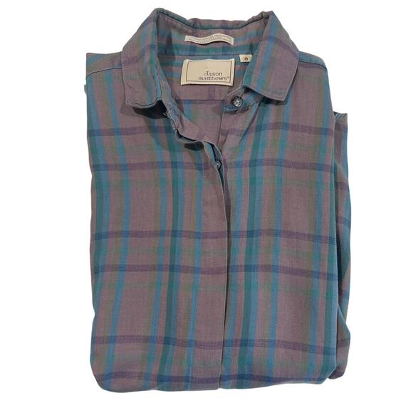 Jason Matthews Vintage Purple and Blue Plaid Button Shirt Women's Size 8 Indie - Picture 6 of 9